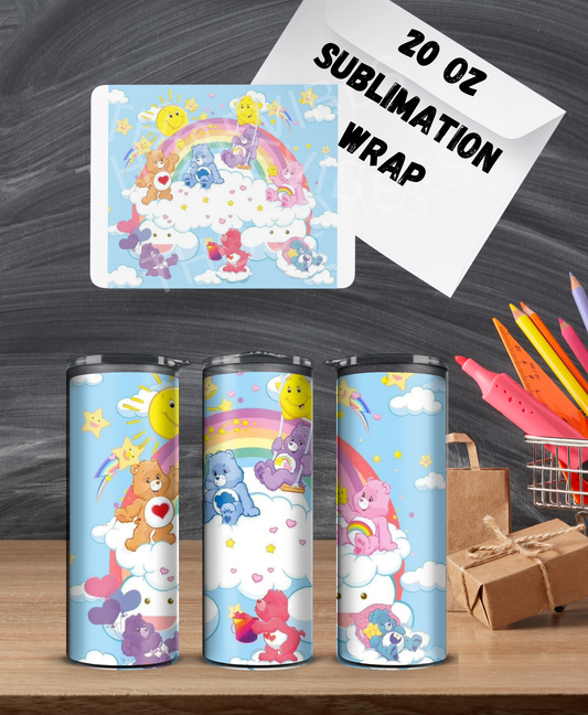 20oz rainbow care bears sublimation wrap