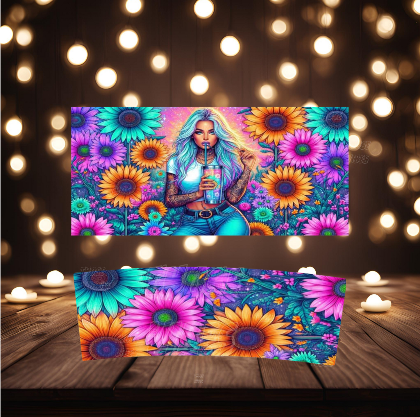 40oz girl with sunflowers sublimation tumbler wrap