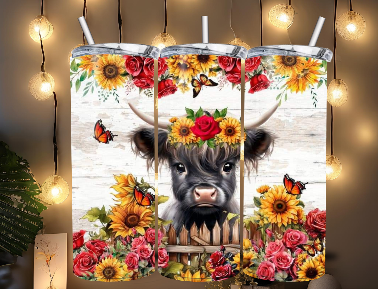 20oz Heifer sunflowers and monarchs tumbler