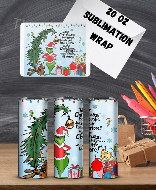 20oz grinch blue Christmas tree sublimation wrap