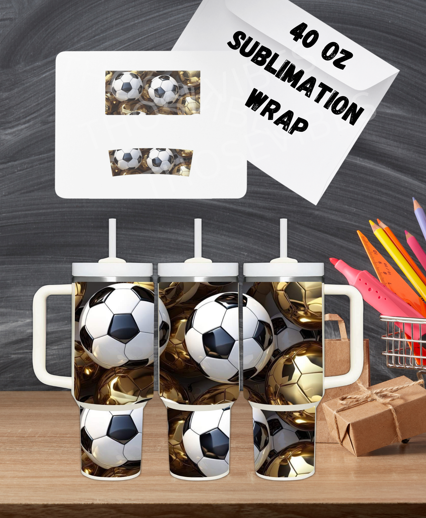 40oz gold soccer ball sublimation wrap