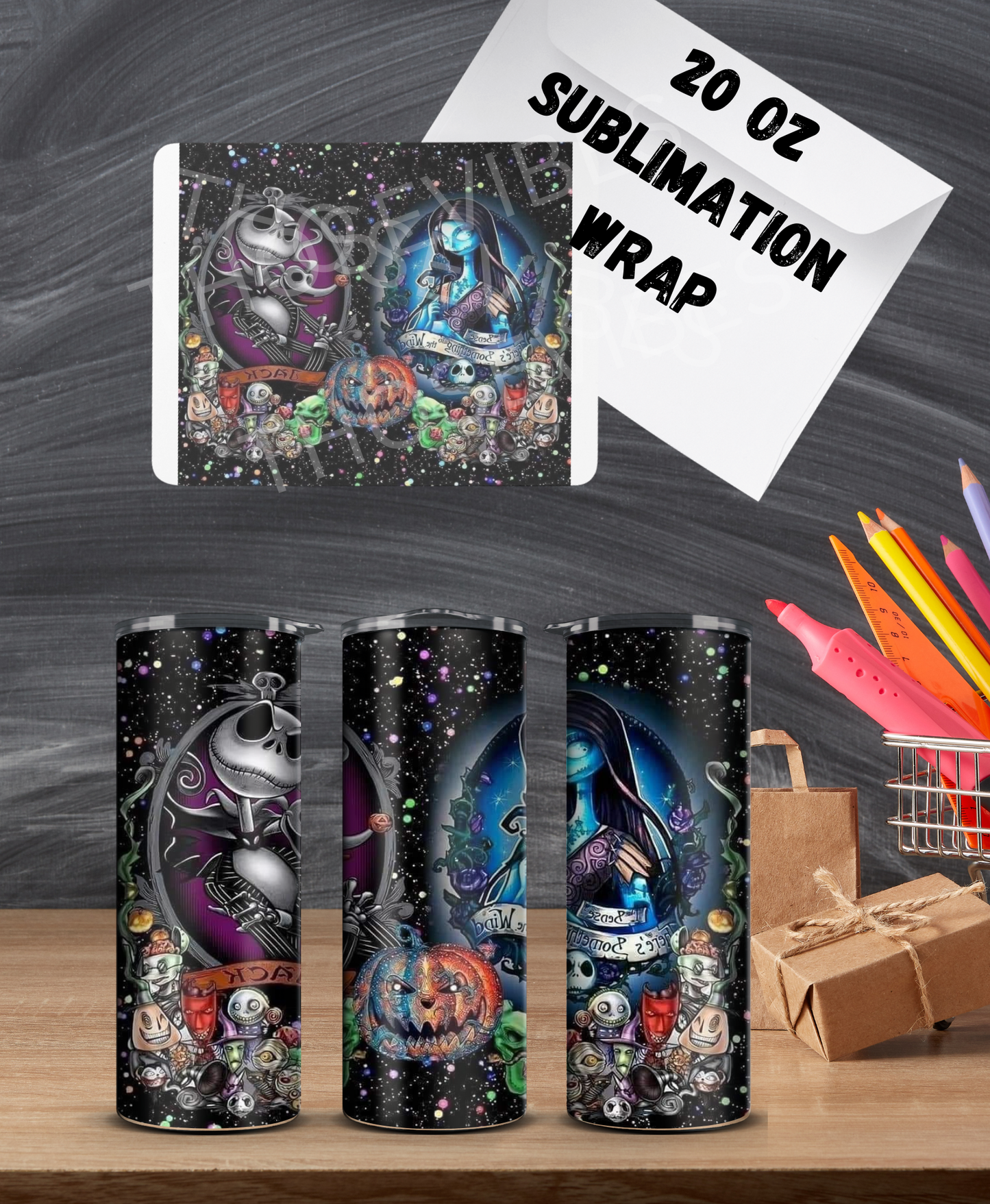 20oz jack & sally snow globe sublimation wrap