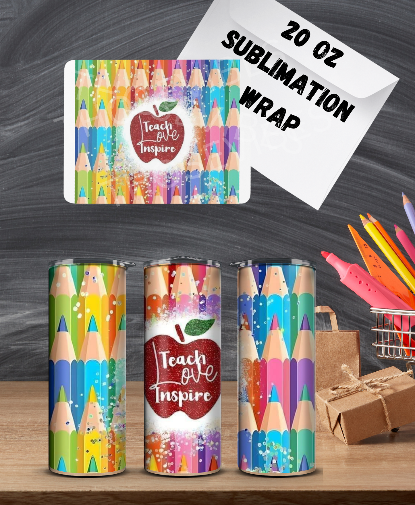 20oz teacher love pencil sublimation wrap